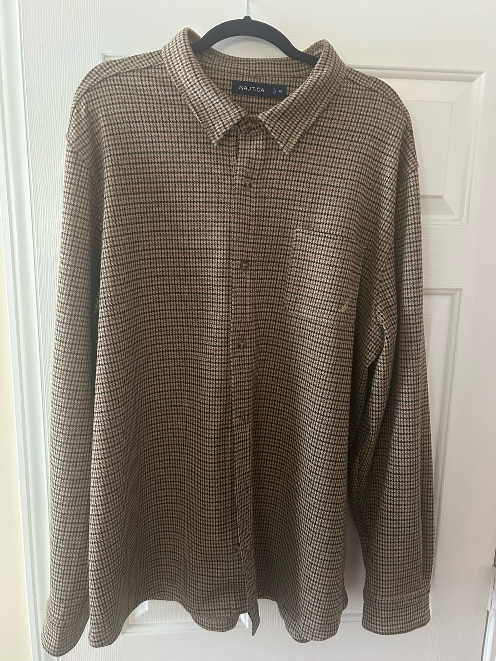 Nautica Men's Brown Tan Houndstooth Button-Down Shirt XXL